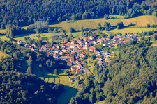 Village in the Palatinate Forest from the north in Niederschlettenbach in the state Rhineland-Palatinate, Germany