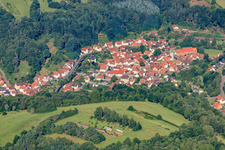 Village in the Wieslautertal from the east in Bundenthal in the state Rhineland-Palatinate, Germany