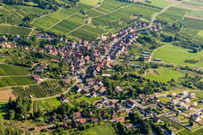 Oblique view of Village - view on the edge of agricultural fields and farmland in Rott in Grand Est, France