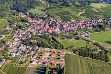 Village - view on the edge of agricultural fields and farmland in Rott in Grand Est, France from above