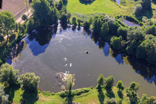 Aerial view of Schwanenweiher recreational lake in Steinfeld in the state Rhineland-Palatinate, Germany
