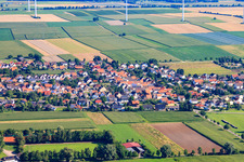 Aerial view of Panorama of the village behind the Viehstrich from the south in Minfeld in the state Rhineland-Palatinate, Germany