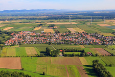 Oblique view of Panorama of the village behind the Viehstrich from the south in Minfeld in the state Rhineland-Palatinate, Germany