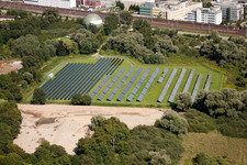 Aerial view of Photovoltaics in the district Oos in Baden-Baden in the state Baden-Wuerttemberg, Germany