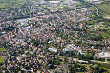 Aerial view of Town View of the streets and houses of the residential areas in Buehl in the state Baden-Wurttemberg
