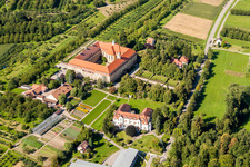 Oblique view of Complex of buildings of the monastery Kloster of Franziskanerinnen Erlenbad e.V. in the district Obersasbach in Sasbach in the state Baden-Wurttemberg, Germany