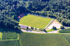 Aerial view of Football field of the sports club Sasbachwalden in the district Büchelbach in Sasbachwalden in the state Baden-Wuerttemberg, Germany
