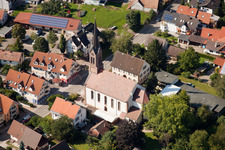 Aerial view of Church building in the village of in the district Moesbach in Achern in the state Baden-Wurttemberg