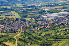 Village view from the north, this side of the Rench river in the district Stadelhofen in Oberkirch in the state Baden-Wuerttemberg, Germany