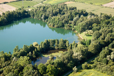 Aerial view of Quarry lake in the district Urloffen in Appenweier in the state Baden-Wuerttemberg, Germany