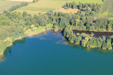 Aerial view of Max Jordan Lake in the district Urloffen in Appenweier in the state Baden-Wuerttemberg, Germany