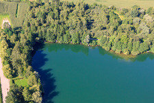 Aerial photograpy of Max Jordan Lake in the district Urloffen in Appenweier in the state Baden-Wuerttemberg, Germany