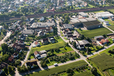 Drone recording of Building and production halls on the premises of Muffenrohr GmbH in Ottersweier in the state Baden-Wurttemberg