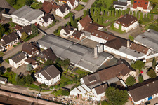 Building and production halls on the premises of Muffenrohr GmbH in Ottersweier in the state Baden-Wurttemberg seen from above