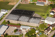 Bird's eye view of Building and production halls on the premises of Muffenrohr GmbH in Ottersweier in the state Baden-Wurttemberg