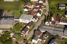 Building and production halls on the premises of Muffenrohr GmbH in Ottersweier in the state Baden-Wurttemberg viewn from the air