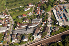 Drone image of Building and production halls on the premises of Muffenrohr GmbH in Ottersweier in the state Baden-Wurttemberg