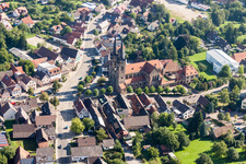 Oblique view of Church building Katholische Pfarrkirche St. Johannes in Ottersweier in the state Baden-Wurttemberg, Germany