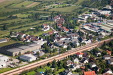 Aerial view of Building and production halls on the premises of Muffenrohr GmbH in Ottersweier in the state Baden-Wurttemberg