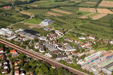 Bird's eye view of Building and production halls on the premises of Muffenrohr GmbH in Ottersweier in the state Baden-Wurttemberg
