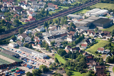 Aerial photograpy of Building and production halls on the premises of Muffenrohr GmbH in Ottersweier in the state Baden-Wurttemberg
