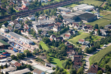 Oblique view of Building and production halls on the premises of Muffenrohr GmbH in Ottersweier in the state Baden-Wurttemberg