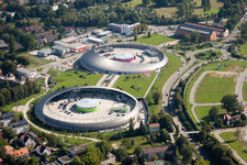 Building of the shopping center Shopping Cite in Baden-Baden in the state Baden-Wurttemberg seen from above