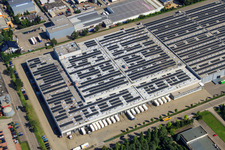 Heinkelstraße industrial estate with Tirecorp and IHLE Tires GmbH in Muggensturm in the state Baden-Wuerttemberg, Germany