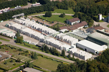Aerial view of Building and production halls on the premises of Heidelberger Kalksandstein GmbH - factory Durmersheim in Durmersheim in the state Baden-Wurttemberg