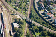 Routing the railway junction of rail and track systems Deutsche Bahn in Karlsruhe in the state Baden-Wurttemberg