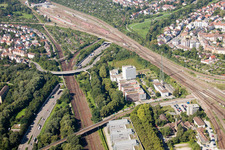 Aerial view of Entry and exit area of Edeltrud Tunnel in the district Beiertheim - Bulach in Karlsruhe in the state Baden-Wurttemberg
