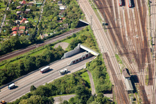 Aerial photograpy of Entry and exit area of Edeltrud Tunnel in the district Beiertheim - Bulach in Karlsruhe in the state Baden-Wurttemberg