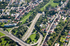 Bird's eye view of Entry and exit area of Edeltrud Tunnel in the district Beiertheim - Bulach in Karlsruhe in the state Baden-Wurttemberg