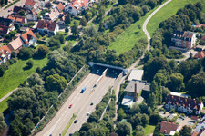 Entry and exit area of Edeltrud Tunnel in the district Beiertheim - Bulach in Karlsruhe in the state Baden-Wurttemberg viewn from the air