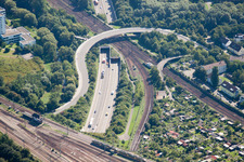 Drone recording of Entry and exit area of Edeltrud Tunnel in the district Beiertheim - Bulach in Karlsruhe in the state Baden-Wurttemberg
