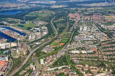 Sports fields of the Turnerschaft Mühlburg at Mühlburg train station in the district Mühlburg in Karlsruhe in the state Baden-Wuerttemberg, Germany