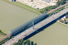 River - bridge construction across the Rhine in the district Knielingen in Karlsruhe in the state Baden-Wurttemberg, Germany