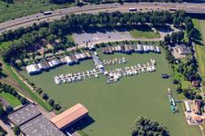 Aerial view of Motorboat Club Karlsruhe eV in the district Knielingen in Karlsruhe in the state Baden-Wuerttemberg, Germany