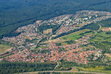 Aerial photograpy of City view from the east in Wörth am Rhein in the state Rhineland-Palatinate, Germany