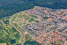 Oblique view of Mittelwegring commercial area in Jockgrim in the state Rhineland-Palatinate, Germany