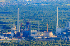 ENBW new building in the district Daxlanden in Karlsruhe in the state Baden-Wuerttemberg, Germany seen from above