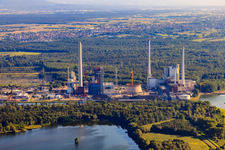 ENBW new building in the district Daxlanden in Karlsruhe in the state Baden-Wuerttemberg, Germany from the plane