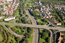 Entry and exit area of Edeltrud Tunnel in the district Beiertheim - Bulach in Karlsruhe in the state Baden-Wurttemberg seen from a drone