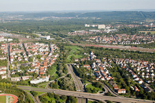 Aerial view of Entry and exit area of Edeltrud Tunnel in the district Beiertheim - Bulach in Karlsruhe in the state Baden-Wurttemberg