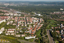 Aerial photograpy of Entry and exit area of Edeltrud Tunnel in the district Beiertheim - Bulach in Karlsruhe in the state Baden-Wurttemberg