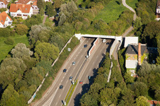 Entry and exit area of Edeltrud Tunnel in the district Beiertheim - Bulach in Karlsruhe in the state Baden-Wurttemberg from above