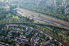 Railway depot and repair shop for maintenance and repair of trains in the district Weiherfeld - Dammerstock in Karlsruhe in the state Baden-Wurttemberg