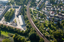 Aerial view of Railway bridge building to route the train tracks in Karlsruhe in the state Baden-Wurttemberg