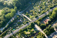 Oblique view of Routing the railway junction of rail and track systems Deutsche Bahn in Karlsruhe in the state Baden-Wurttemberg