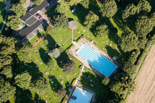 Aerial photograpy of Rüppur, outdoor swimming pool in the district Rüppurr in Karlsruhe in the state Baden-Wuerttemberg, Germany